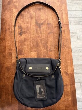 Marc Jacobs Black Nylon Crossbody Bag with Gold Hardware and Leather Strap